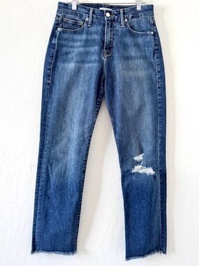 Good American Good Straight Jeans Fray Hem High Rise 28
